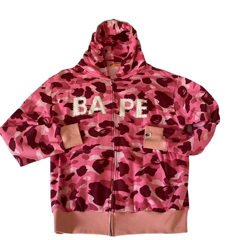 Bape A Bathing Ape Full Zip Hoodie XXL Pink & Red Camouflage Rhinestones EUC